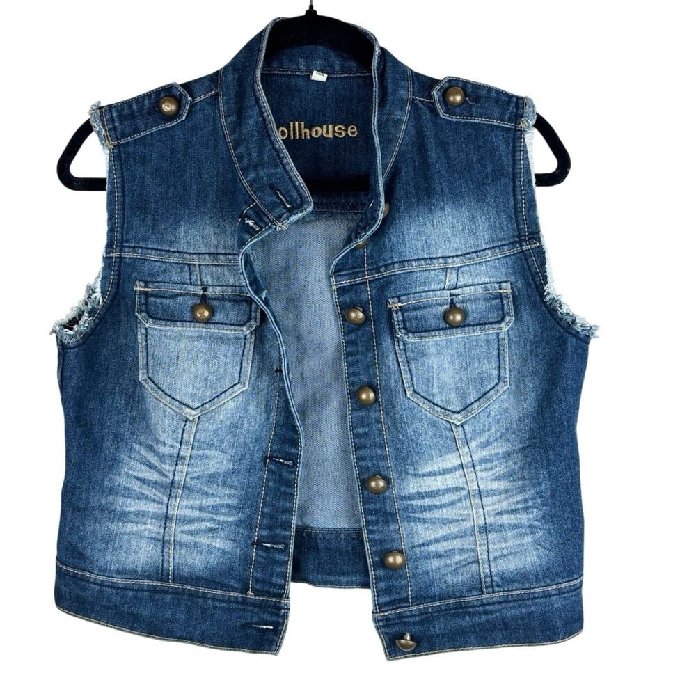 Dollhouse Y2K Denim Vest Size Small Distressed Button Front 2000s